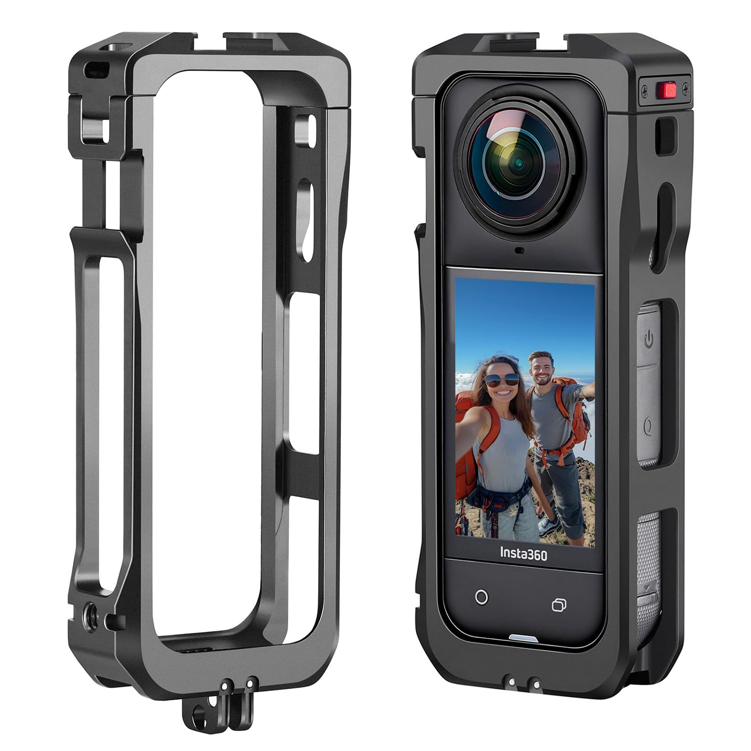 Camera Cage for Insta360 X5, Aluminum Alloy Protective Case, Protective Metal Frame with Cold Shoe Mount, Universal 1/4" Thread