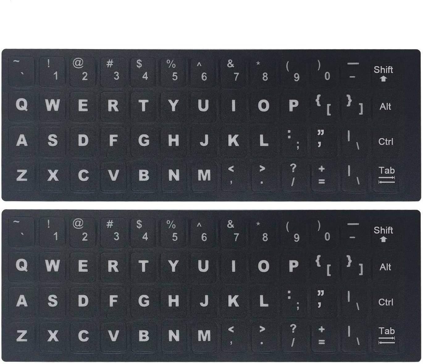 Jesra® Universal English Keyboard Stickers - 2PCS Matte Replacement With White Font on Black Background for Desktops & Laptops