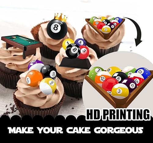 Miniatura 3 de 18 piezas de decoración de postre de billar con purpurina, decoración temática deportiva, suministros de decoración para hombres, niños y niñas,