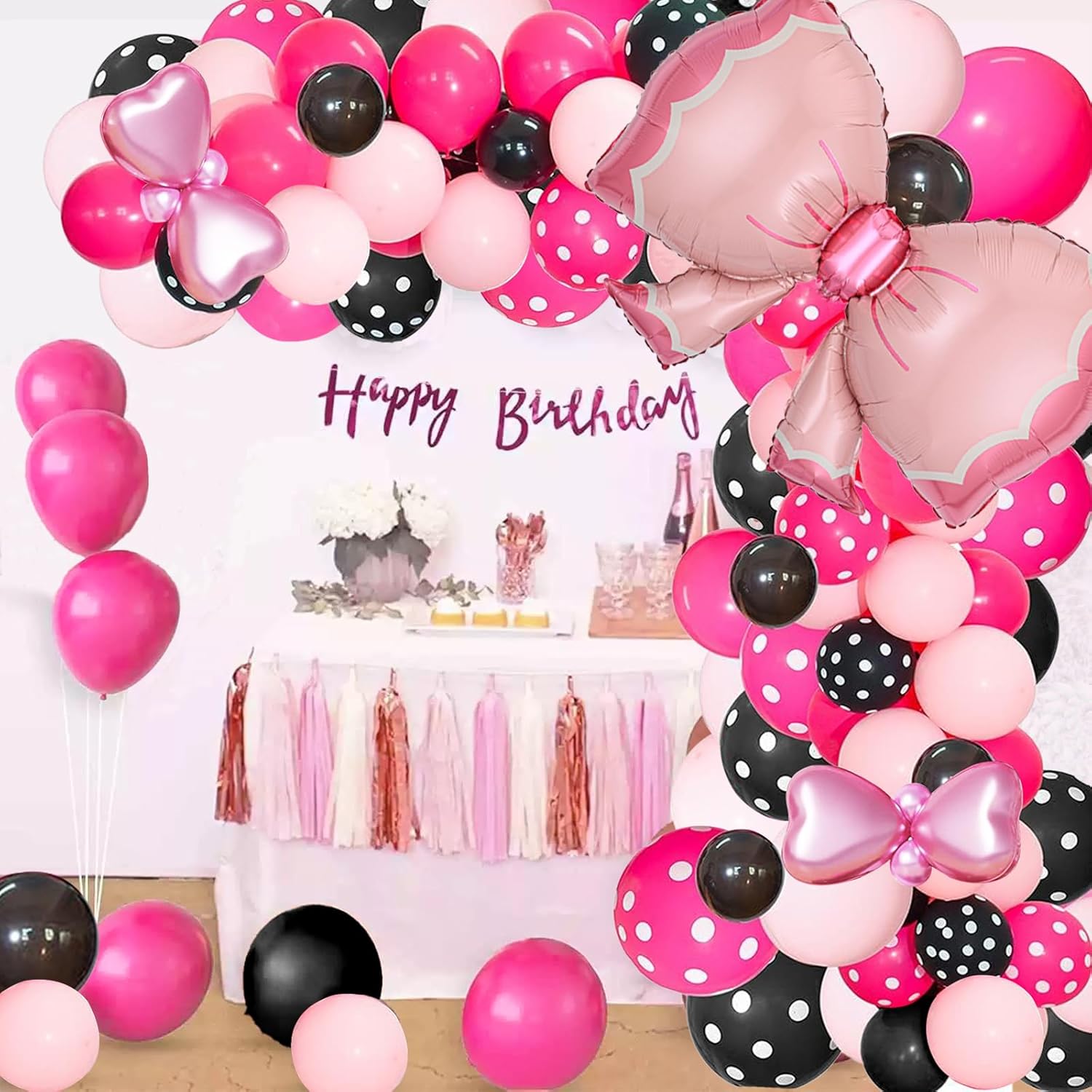 Pink Theme Birthday Balloons Garland Arch Kit, 143Pcs Pink Cartoon Mouse Birthday Party Decorations Balloons Girl Party Decorations Supplies - Image 6