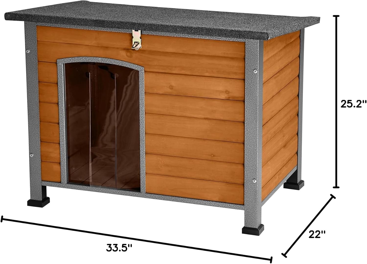 Suumerpety Indoor Outdoor Dog House,Anti-Chewing Iron Frame Dog Kennel,Wood Warm Pets Home,Weatherproof Outside Shelter for Feral Animal 33.5" (L) X 22" (W) X 25.2" (H) Brown