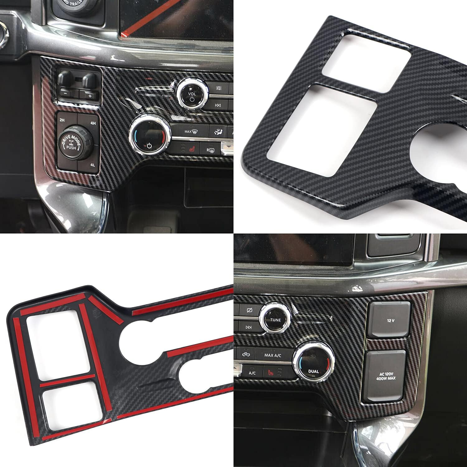 for Ford F150 F-150 2021-2022 Carbon Fiber Black Interior Air Conditioning AC Panel Cover Trim 1pcs Car Accessories(Not fit for XL 2 Door)