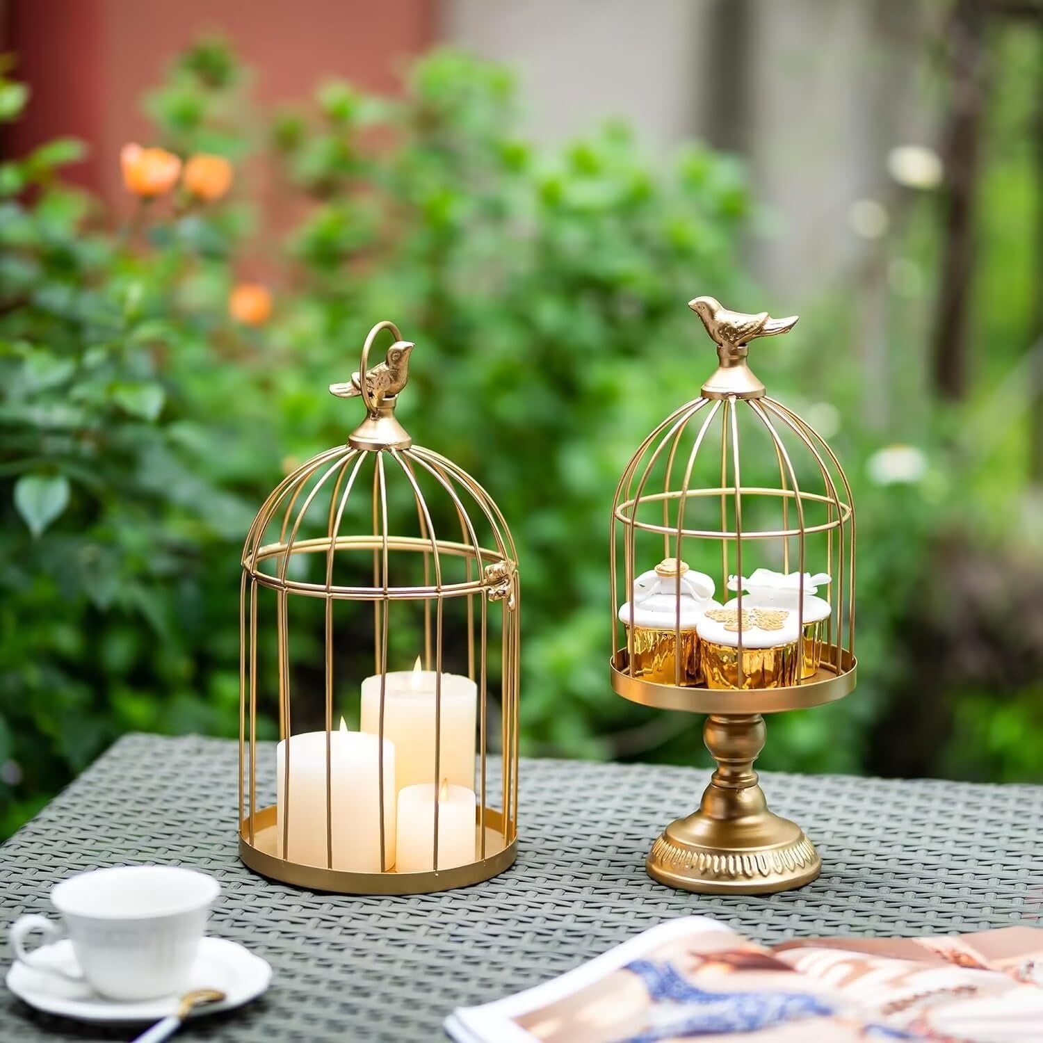 MÉTAL SUSPENDU CAGE À Oiseaux Bougeoir Décoratif Bougie Lanterne Évider EUR 9,17 - FR
