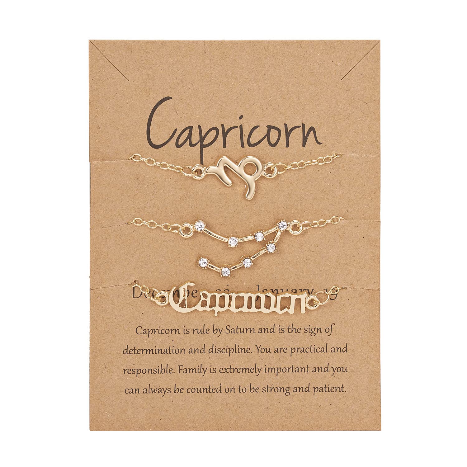 COLORFUL BLING 3 Pcs 12 Constellation Horoscope Bracelet Set Crystal Zodiac Sign Layered Bracelets with Exquisite Letter Astrology Horoscope Card for