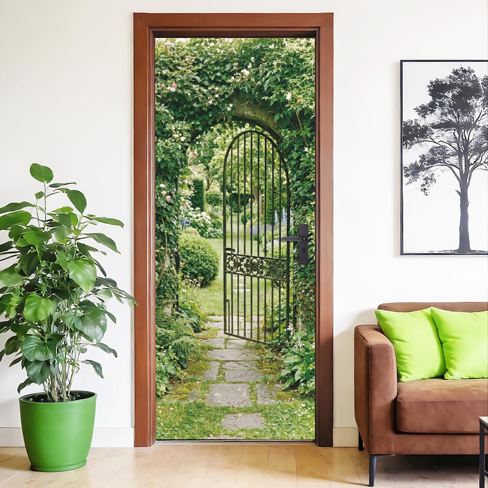 arricraft 2 Pcs Self-Adhesive Door Sticker, Wrought Iron Garden Gate