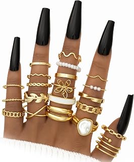 25 Pcs Gold Knuckle Rings Set for Women, Cute Stackable Finger Midi Rings, Dainty Chunky Stacking Statement Womens ring pack