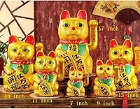 Vista 2 de Figura de Maneki Neko de porcelana con brazo agitado de gato de la suerte de 7 pulgadas