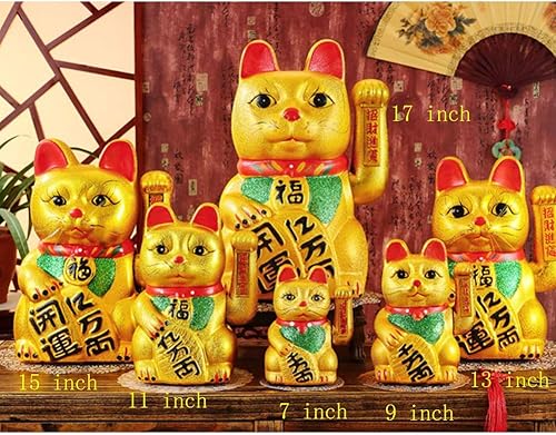 Miniatura 2 de Figura de Maneki Neko de porcelana con brazo agitado de gato de la suerte de 7 pulgadas