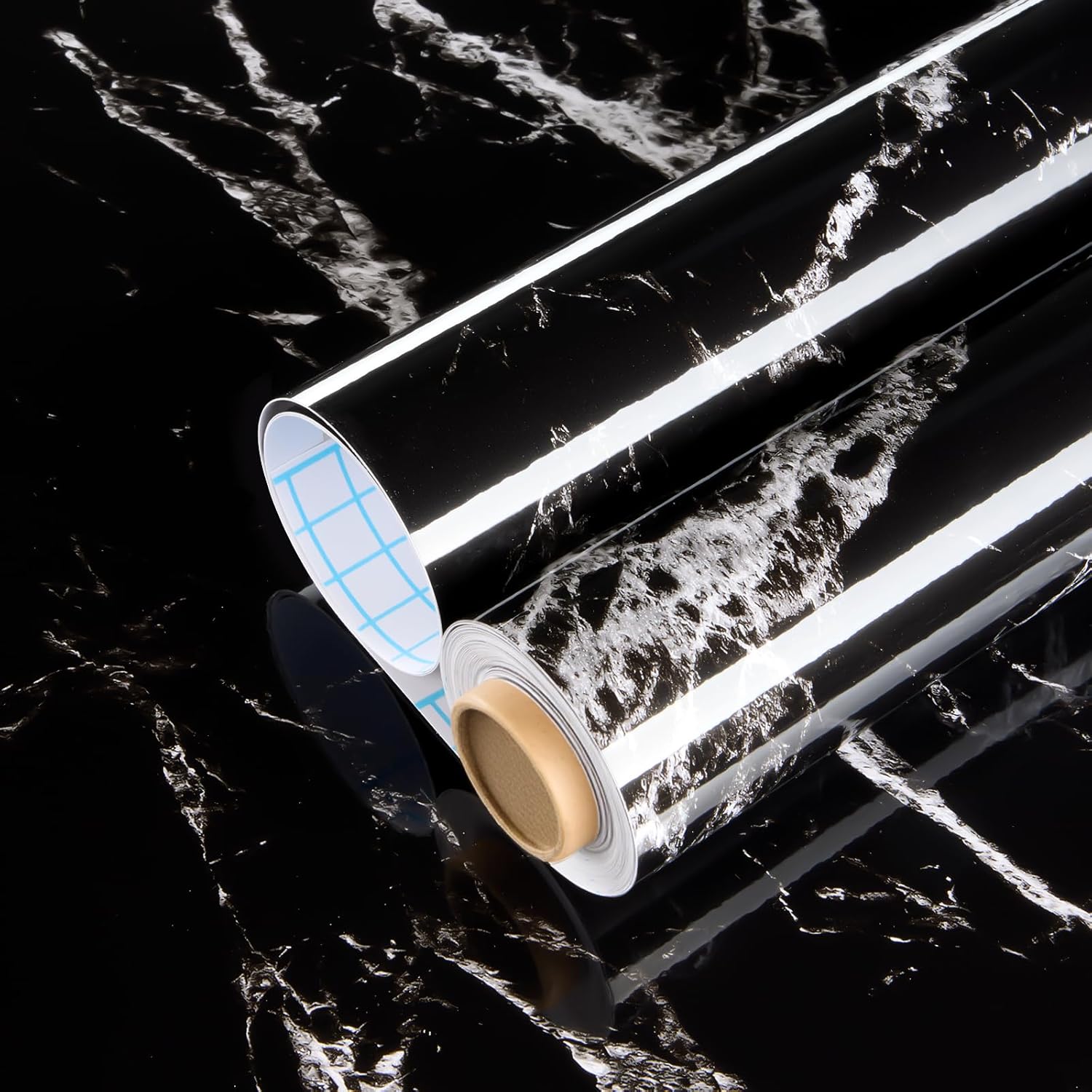 Glossy Marble Contact Paper for Countertops Peel and Stick Wallpaper Self-Adhesive Removable Waterproof Vinyl for Kitchen Cabinets Backsplash Furniture Black 17.7"x394"