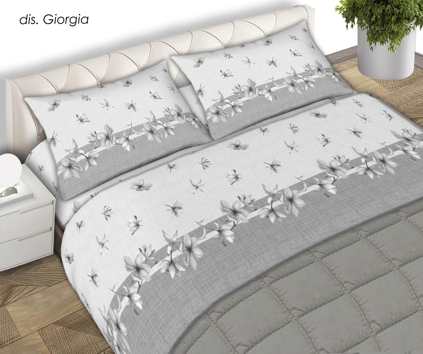 L'Emporio Casa Set Lenzuola in Flanella, Cotone Italiano 100% Pettinato, Anti-Pilling Varie Misure (Giorgia Grigio, Matrimoniale)