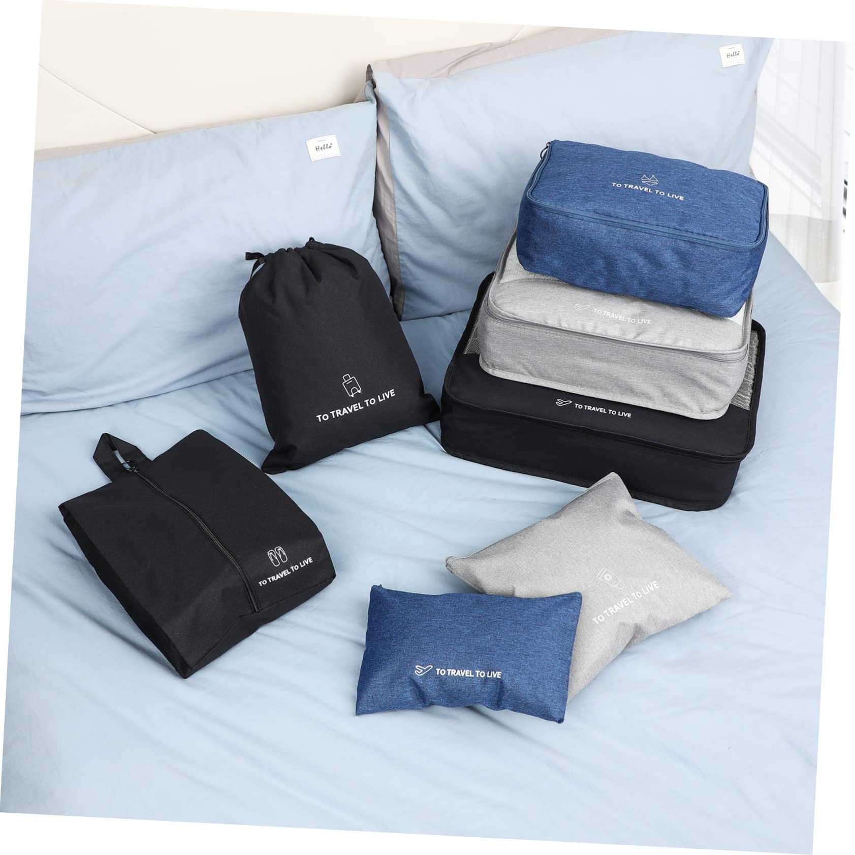 Cabilock 7pezzi Organizer Per Bagagli Da Viaggio Pieghevoli Per Imballaggio Borse Portaoggetti Per Vestiti Biancheria Intima Accessori e Scarpe Tasca Coulisse Grigio