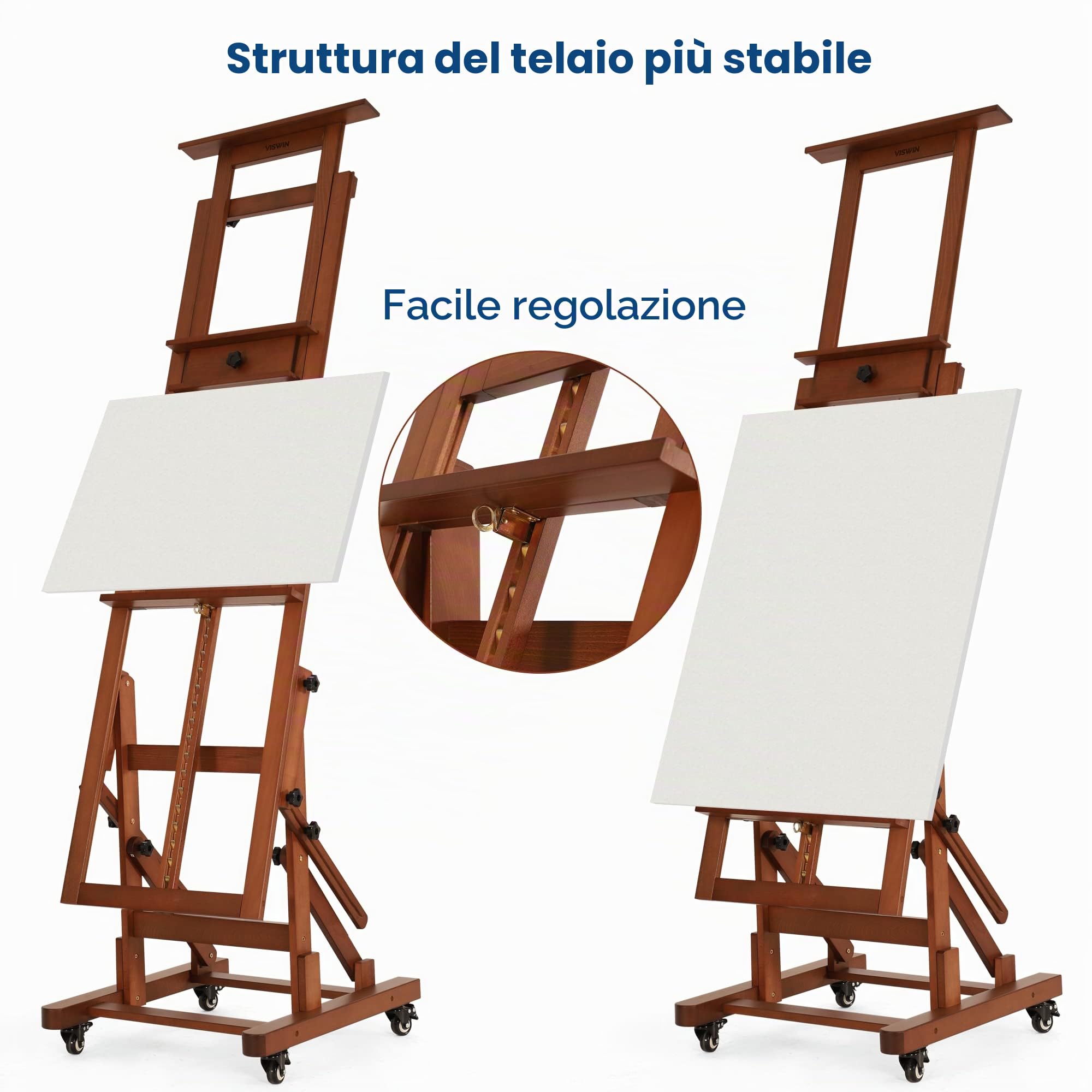 VISWIN Cavalletto a H Grande Professionale per Doppia Tela, Inclinabile all'Orizzontale, Cavalletto Regolabile Mobile in Legno di Faggio con Vassoio, Cavalletto Stabile Dipingere per Adulti, Artisti