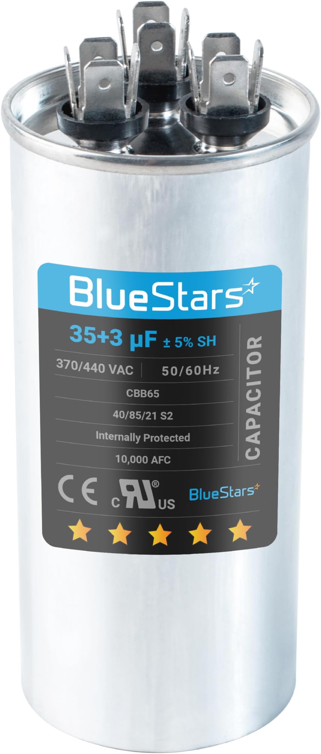 35+3 MFD uf 370 or 440 Volt Dual Run Round Capacitor Replacement Part by Blue Stars - Exact Fit for Condenser Straight Cool Heat Pump Air Conditioner AC Motor - Replaces USA2226BA 97F9472 C3353R
