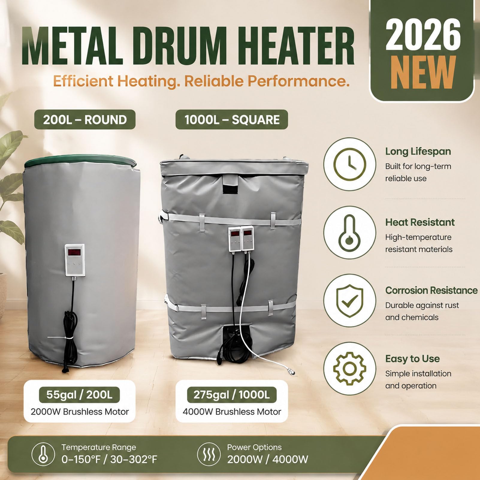 IBC-Fassheizung, elektrische Ölfass-Heizmaschine, mit 0~150℃ Temperaturregler, für Ölfässer, Rohre, Kunststofftank Black-275Gallon/1000L