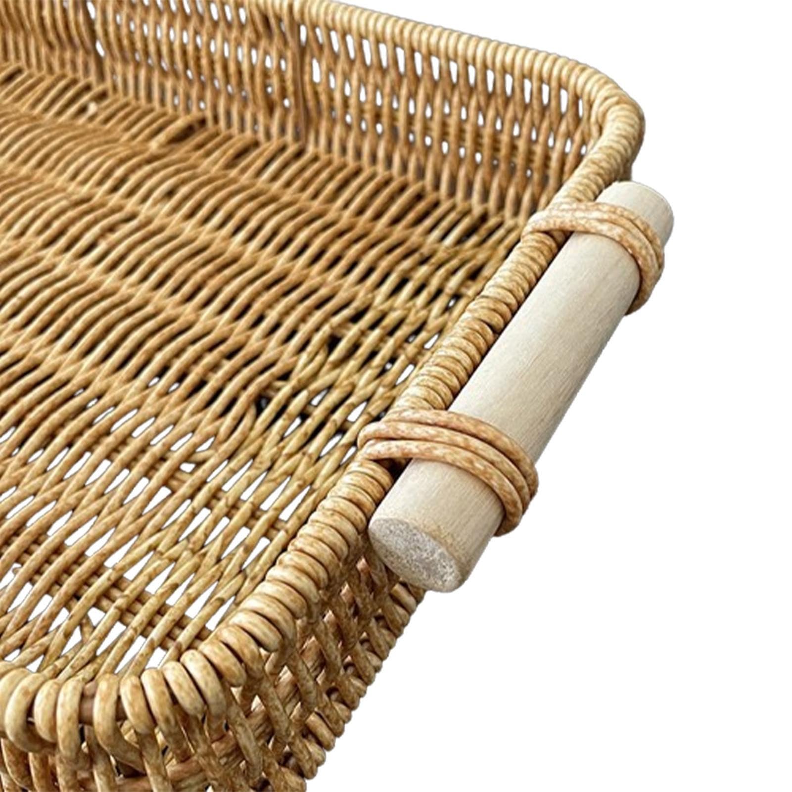 Cesta de fibra natural hecha a mano, bandeja tejida para mesa de comedor, servicio de desayuno y decoración del hogar, diseño rústico ecológico perfecto para regalos
