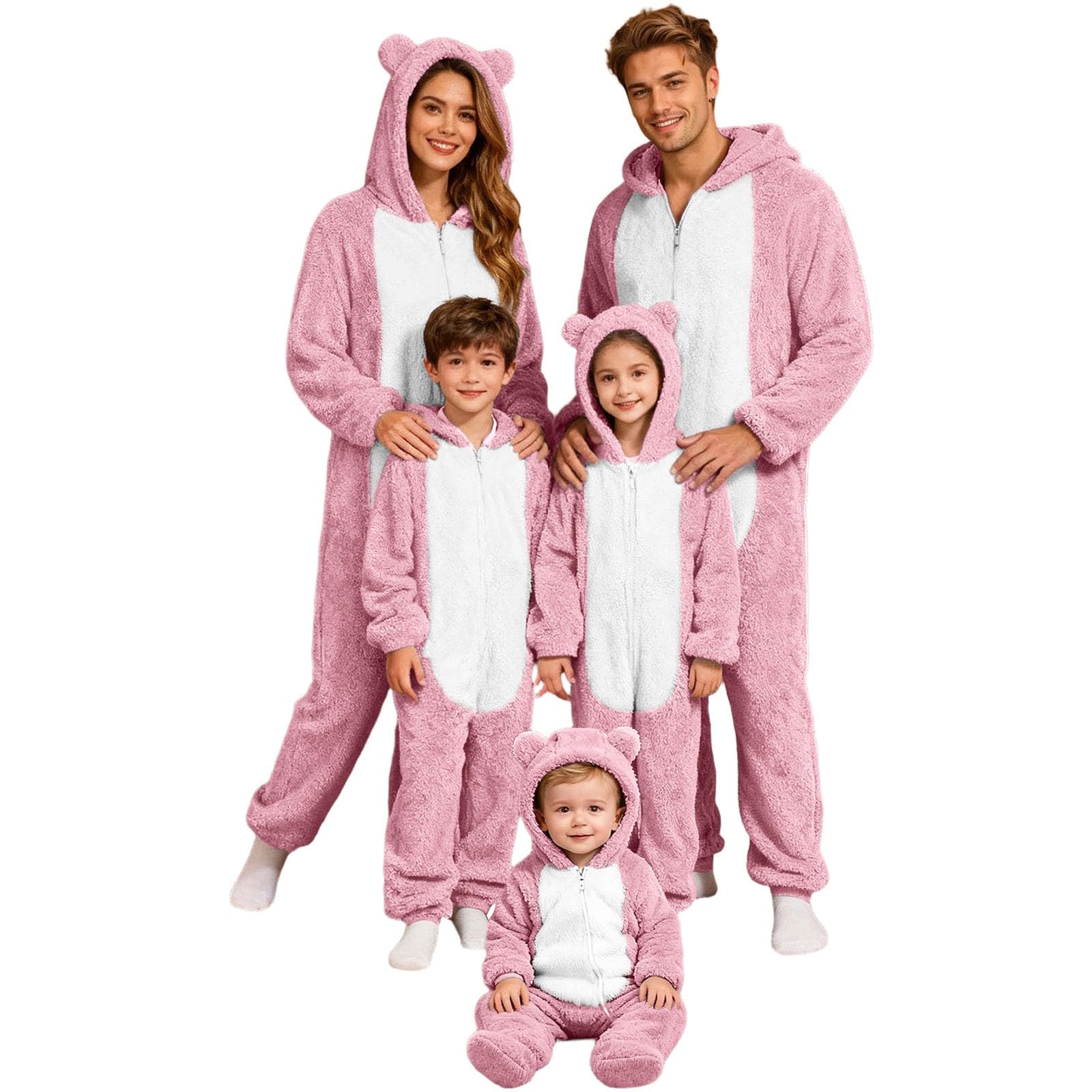 Mono de Navidad de peluche, pijama de animal con orejas de oso, capucha, disfraz de animal, para adultos, pijamas a juego, pijama familiar, pijama de una pieza, mullido, mono de forro polar