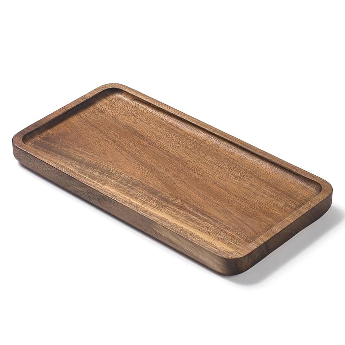 Bathroom Rectangular Vanity Tray, for Counter, Toilet Tank, Wood Bathroom Tray for Organizing and Home Decor (9.8 x 5.1 x 0.8 inch)