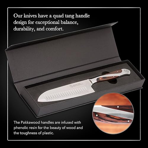 Miniatura 4 de Hammer Stahl Cuchillo Santoku de 55 pulgadas acero alemán de alto carbono borde profundo Granton cuchillo de cocina profesional para chefs