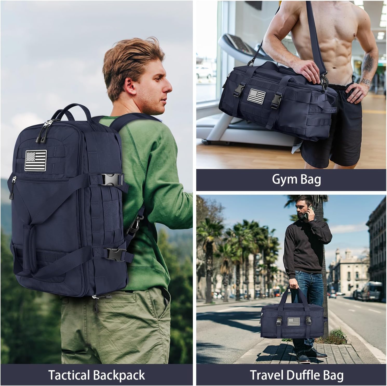 ETRONIK Gym Bags for Men Women, Military Travel Duffle Bag Backpack with Shoe Compartment, 3 in 1 Carry on with Wet Pocket, Weekender Overnight Range Backpack for Workout Football Gym, Blue - Image 6