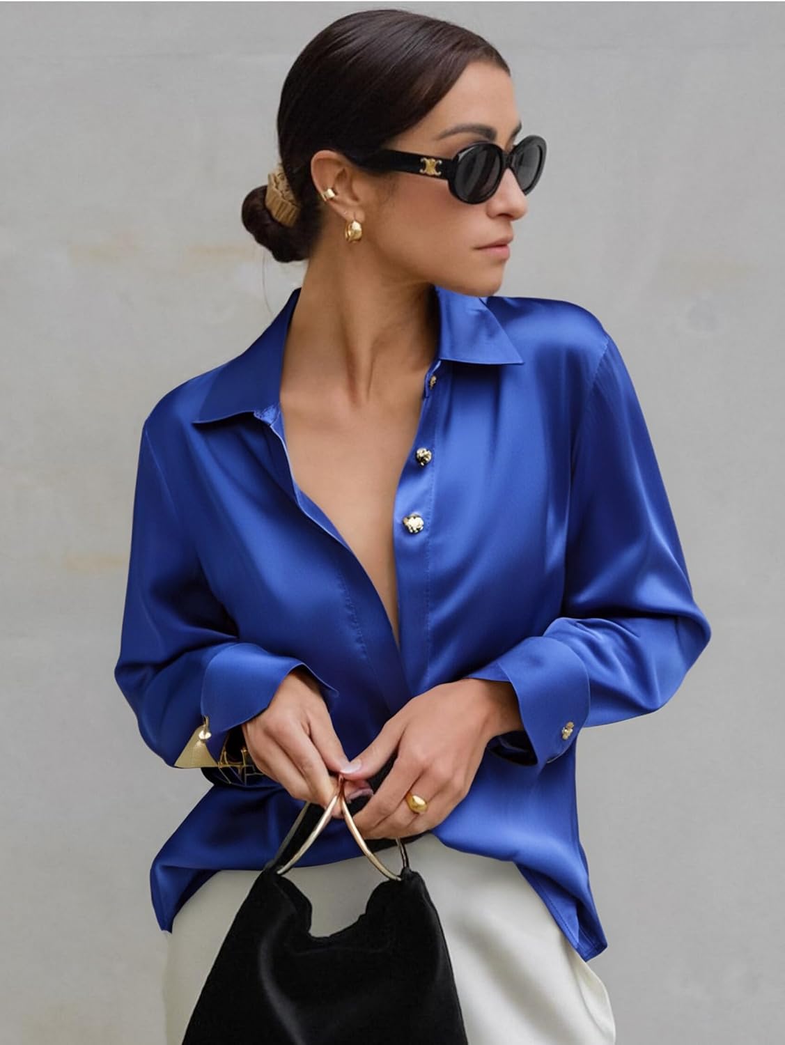 Damipow Satin Silk Button Down Shirts for Women Dress Shirts Long Sleeve Blouses Womens Shirts - Image 3