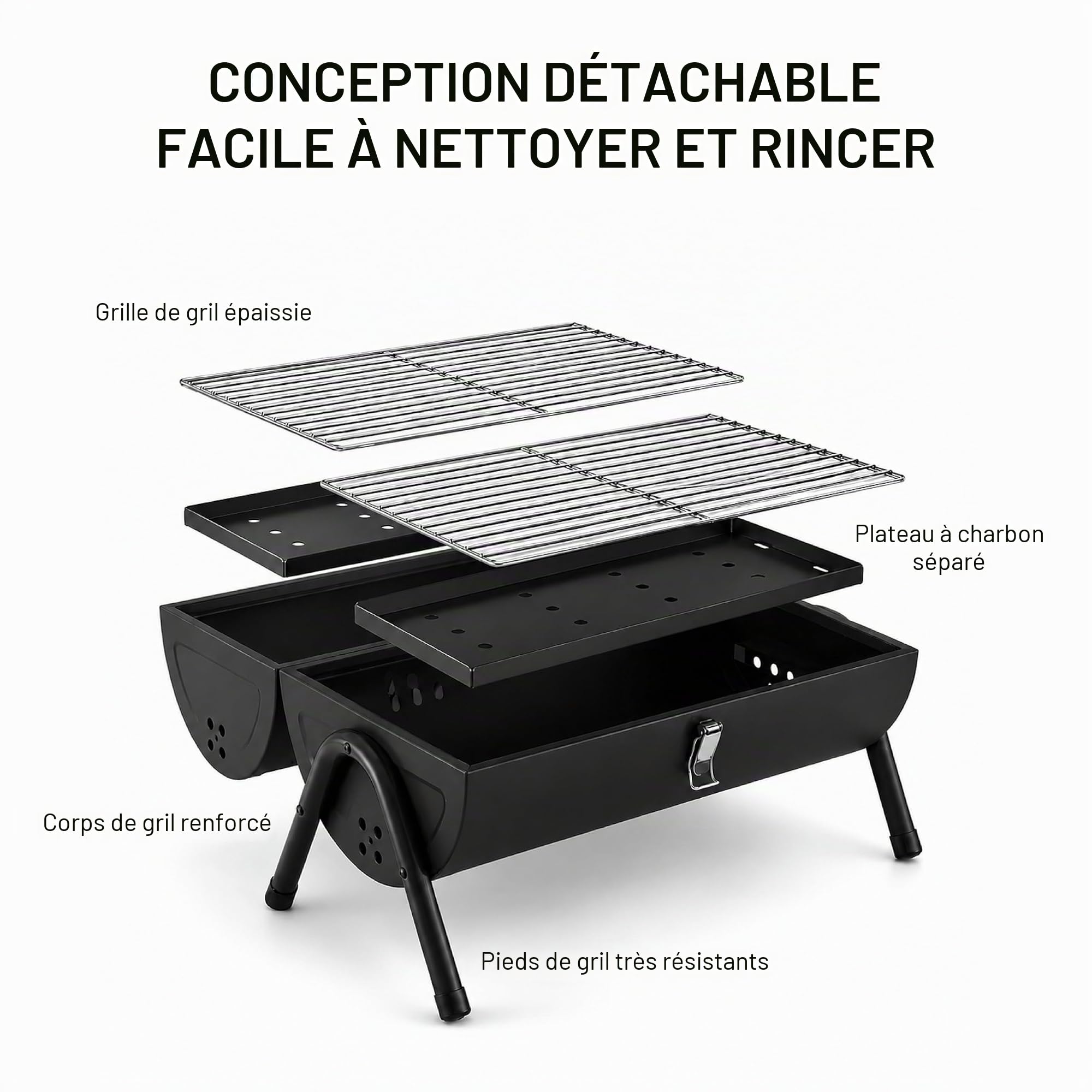 Barbecue à Charbon de Bois Portable, Mini Barbecue Smoker avec Couvercle et Cheminée, BBQ Camping de Table avec Double Grille pour Jardin Terrasse