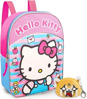 Hello Kitty Travel Bag Set - Bundle with 11" Hello Kitty Mini Backpack for School, Travel Plus Aggretsuko Coin Purse | Hello Kitty Gifts for Girls