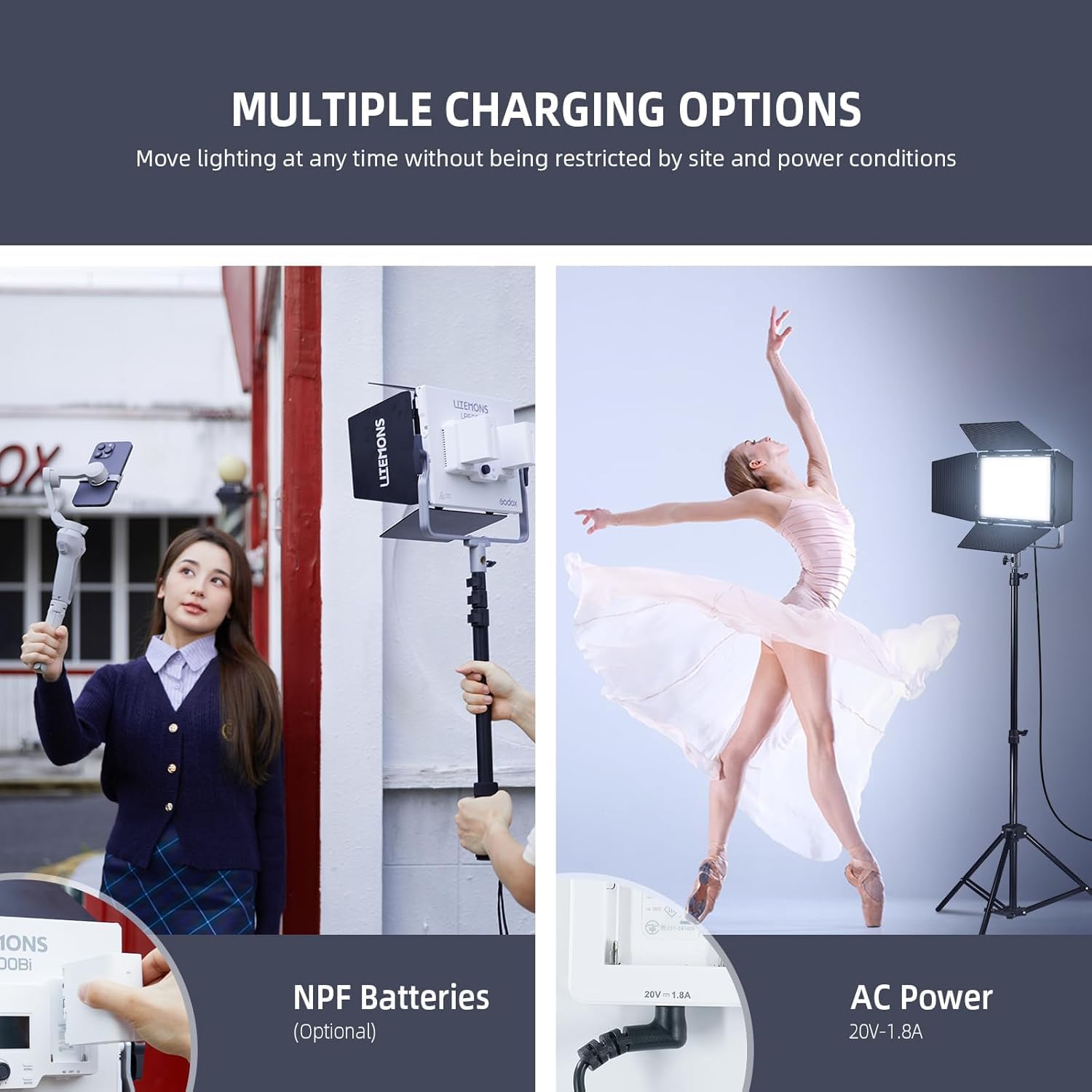 GODOX LITEMONS LP400Bi LED Video Light, CCT Bicolor Temperature 2800K-6500K 36W Panel Light with 11 FX Light Effects, Continuous Output Lighting Support APP Control