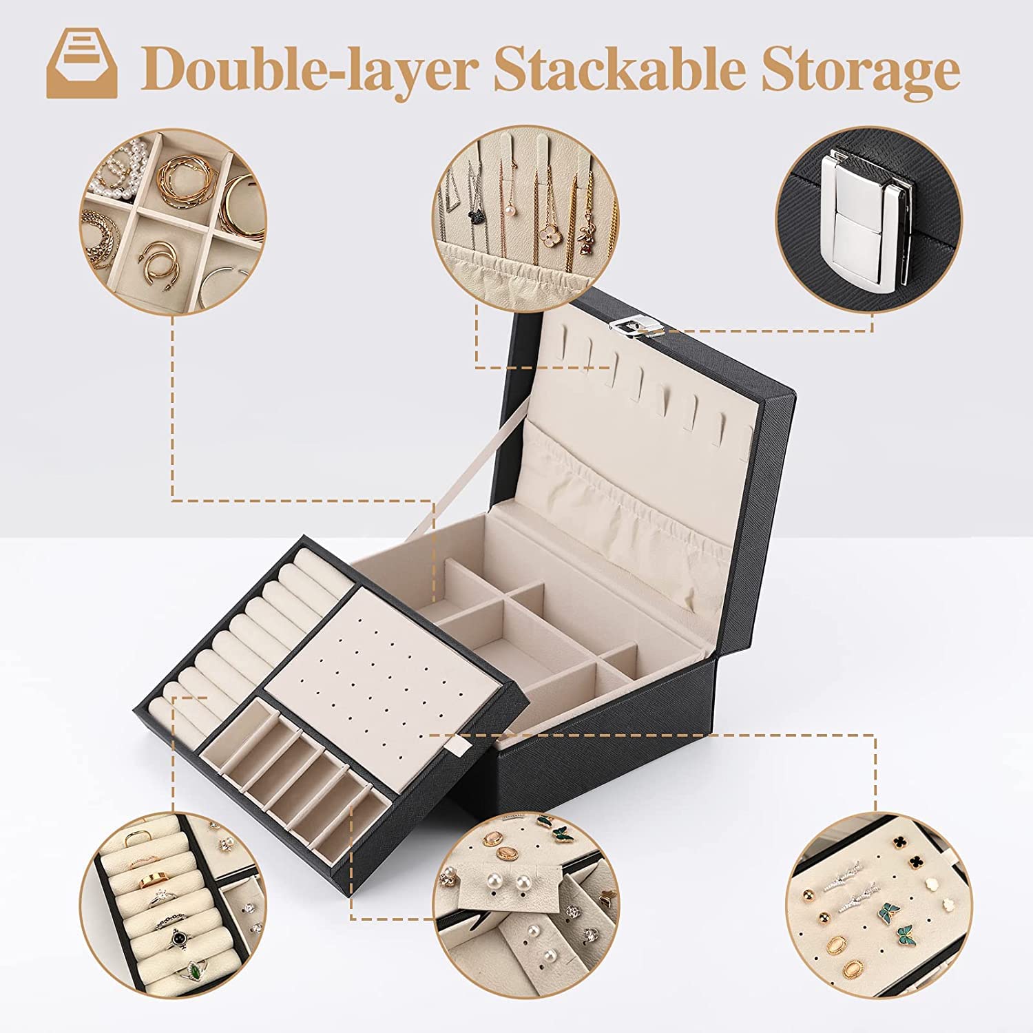 ProCase Joyero Grande Doble Capa, Organizadores Para Joyas Como Anillos