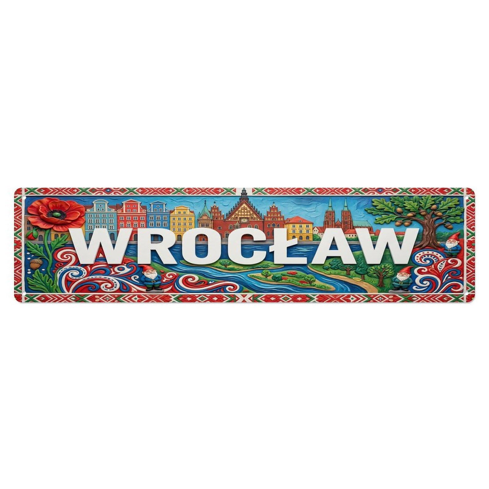 Cwbufd Vintage Style Vintage Wroclaw Poland Flag Pattern Vintage Metal Tin Sign Plaque Wall Decor For Cafe, Club Bar, Office, Garden Metal Poster 4X16inch