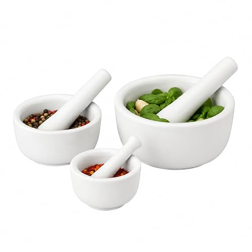 HIC Kitchen Mortar and Pestle Set, Fine Porcelain, 3 Sizes