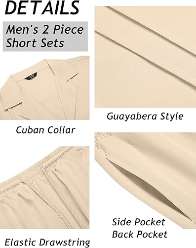 Miniatura 5 de COOFANDY Conjunto corto de 2 piezas para hombre camisa cubana con botones casual pantalones cortos de playa