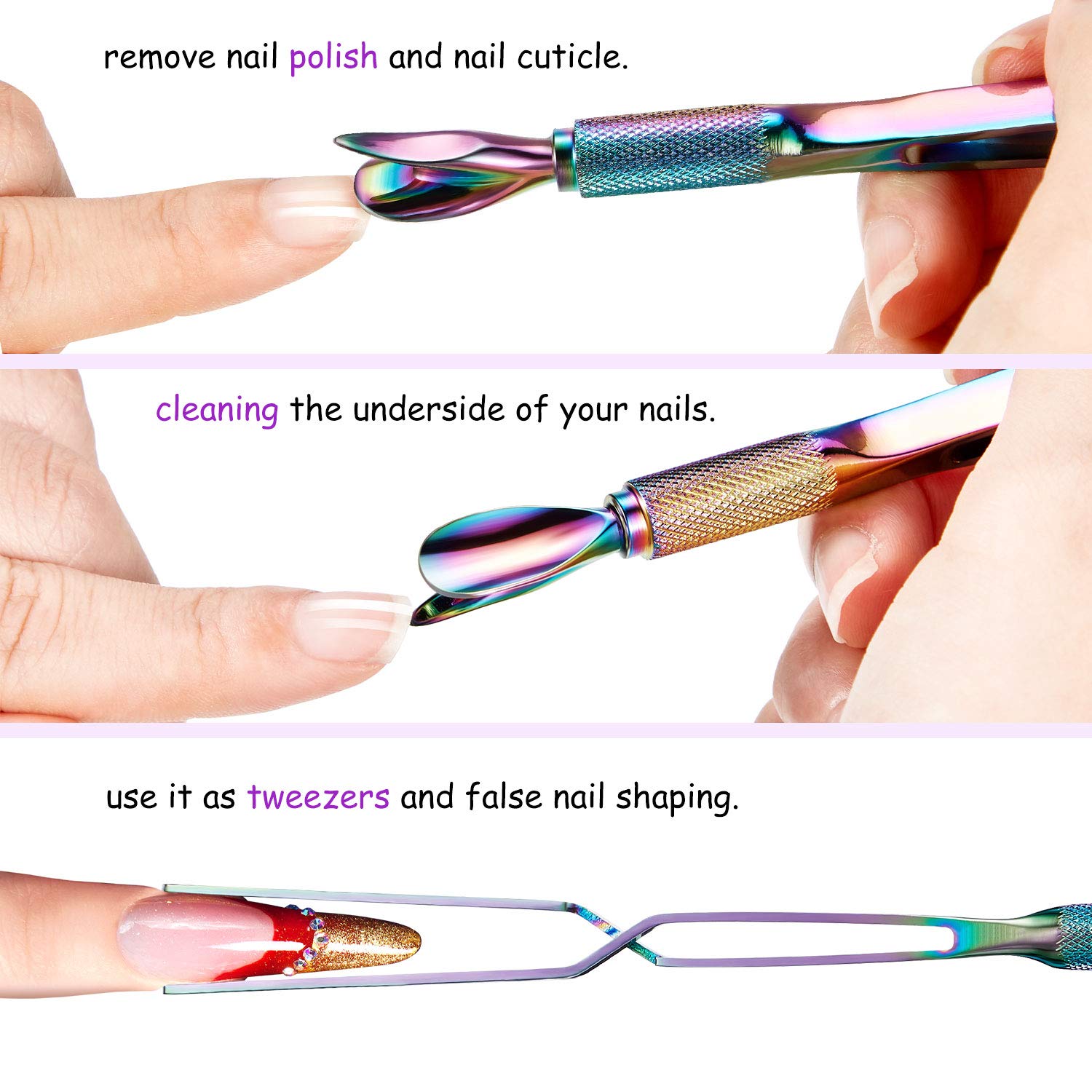 Blulu 2 Pieces Nail Pinching Tool Cuticle Pusher Stainless Steel Nail Shaping Tweezers Multi Function Art Pincher Manicure