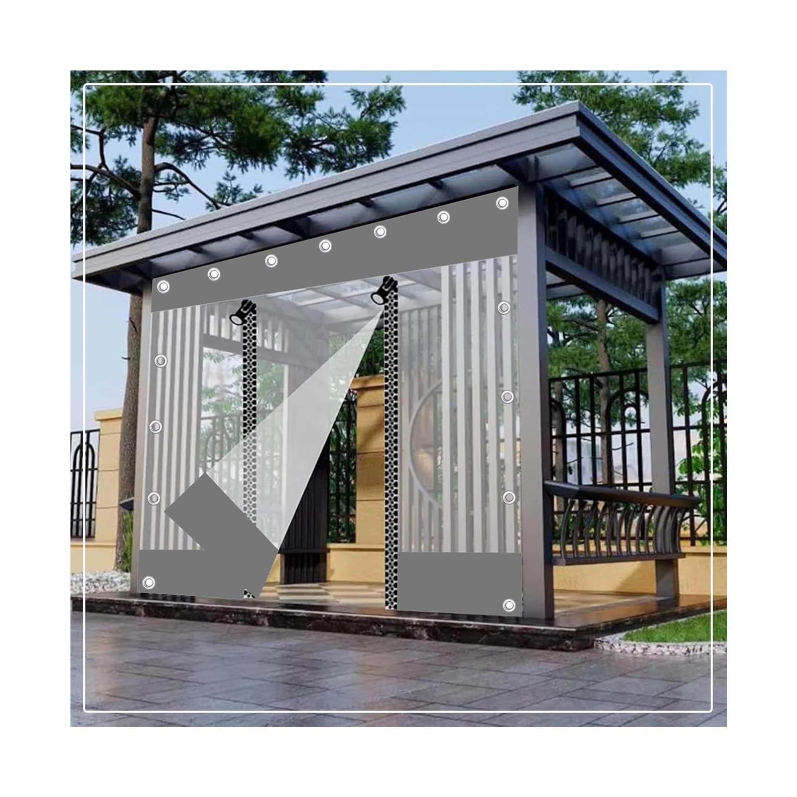 DETPWVWB Grey Clear Tarp Curtains With Zippered Door,Pvc Partition Tarpaulin Rain Curtain,for Garden Pergola Gazebo(3x2.2m(9.8 * 7.2ft))(3x2m(9.8 * 6.6ft))