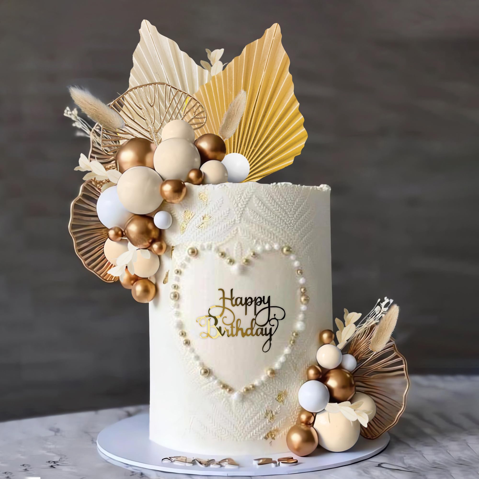 Boho Cake Topper Golden Ginkgo Leaves Cake Decorations for Wedding Birthday