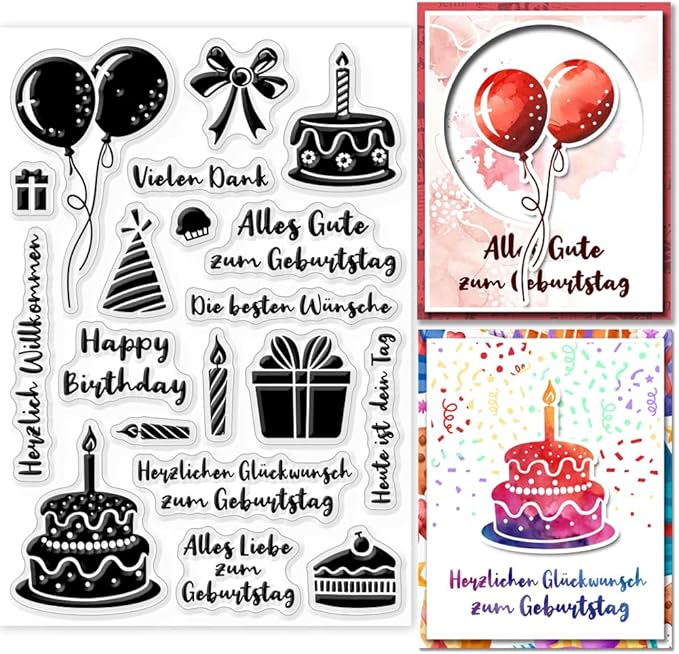GLOBLELAND Alles Gute Zum Geburtstag Deutsche Klare Stempel Geburtstagsstempel Für DIY Scrapbooking Sprüche Deutsche Silikon Silikonstempel Transparente Stempel Siegel Für Karten Tagebuch