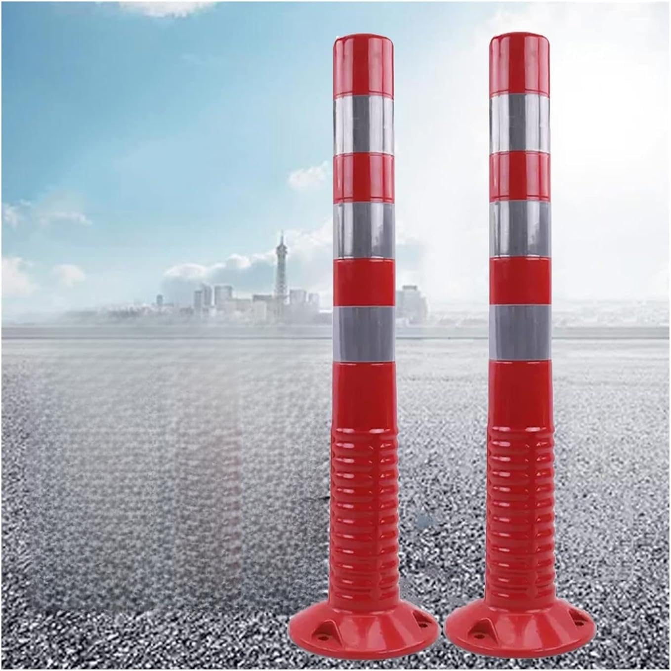 Bolards De Estacionamiento para Entrada, Cartel, Cartel, Cono De Seguridad Reflectante De Plástico Flexible para El Control De Multitud(Size:4 Pack,Color:Rojo y Plateado)