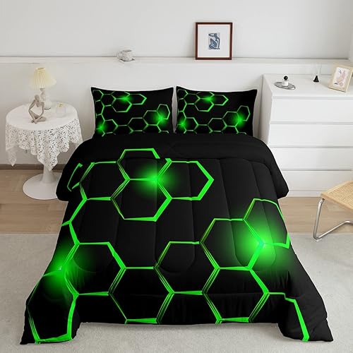 Juego de edredón de panal para niños, juego de ropa de cama hexagonal geométrica moderna para niños y adolescentes, decoración de dormitorio,