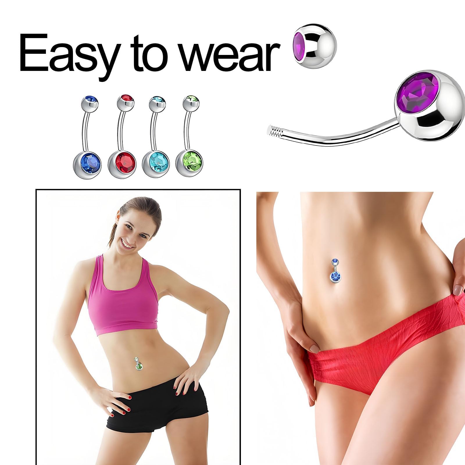 20 PCS Belly Button Bars, Belly Bar Button Piercing Color Diamond Flash Is Suitable for Both Men And Women Navel Piercing Jewelry for Pairing With Swimwear Summer Tops And Beachwear Accessorie — view 3