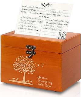 CypherX Wooden Recipe Box - Recipe Cards and Box Set with 50 Blank Cards and 8 Wood Dividers, Holiday Kitchen Decor, Housewarming, Bridal Shower Gift, Light Orange
