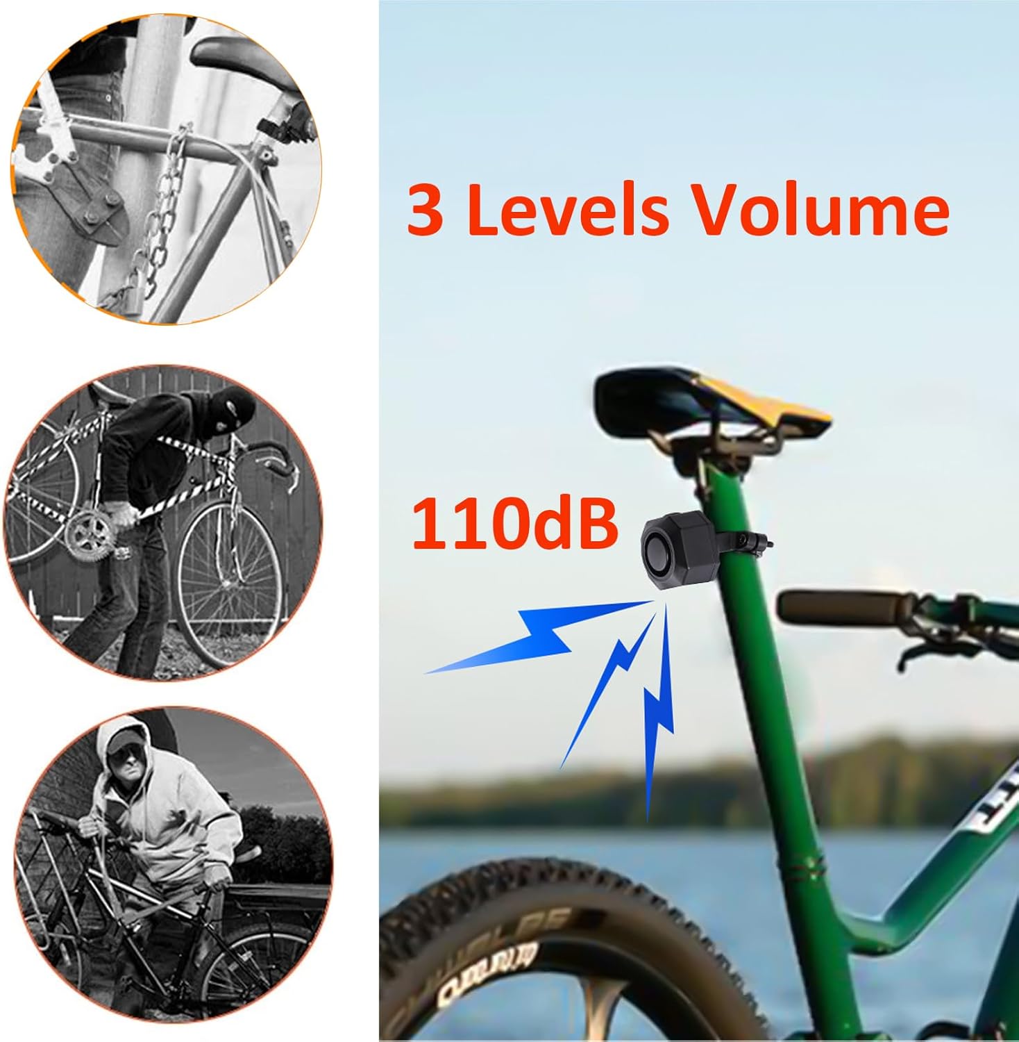 Mengshen Rechargeable Bike Alarm with Remote Control Wireless Anti-Theft Burglar Siren Motion Sensor 110 dB Waterproof Suitable for Bicycle Motorcycle Scooter Vehicle Trailer