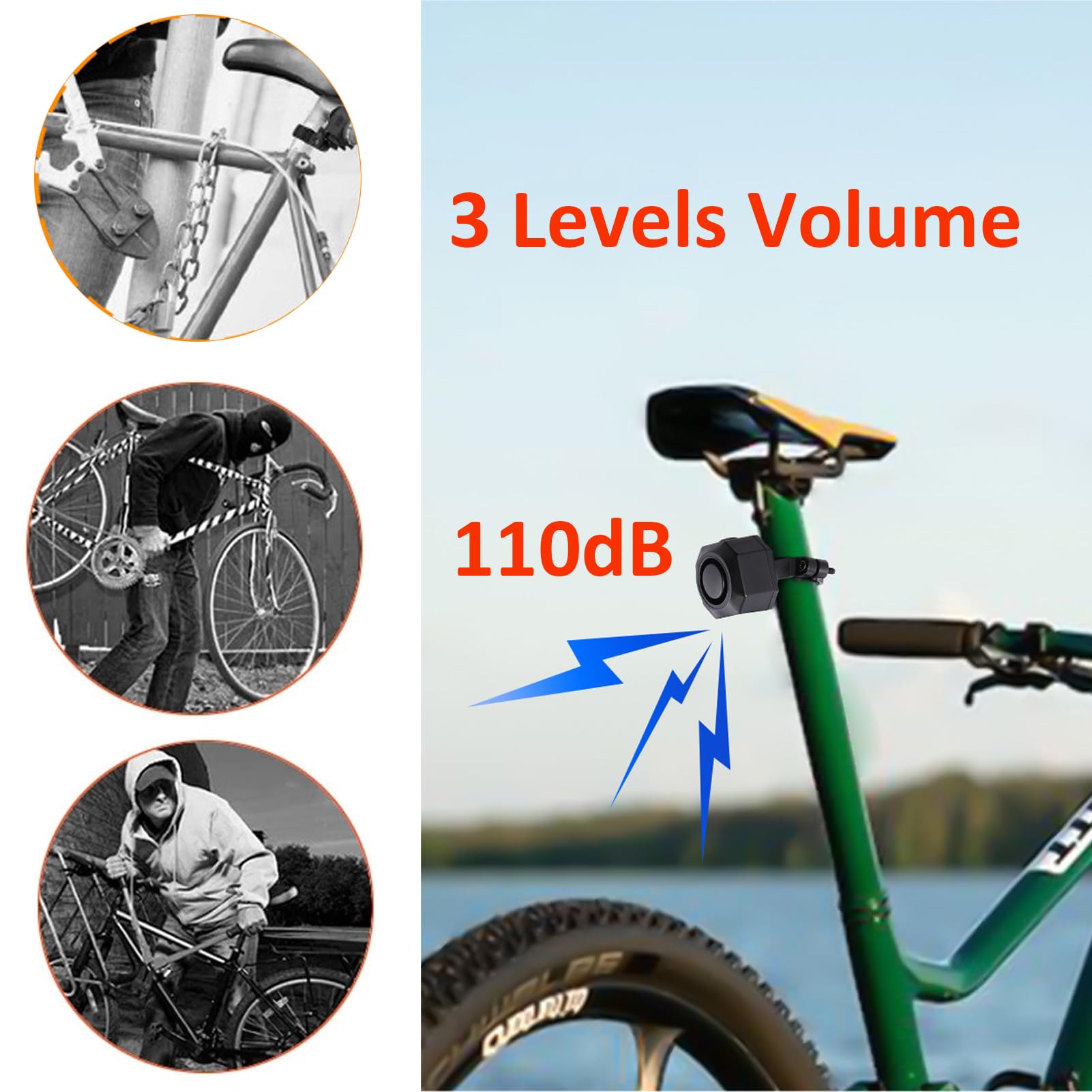 Mengshen Lot de 2 systèmes d'alarme de vélo rechargeables sans fil pour vélo électrique, moto, scooter, voiture, Tailer USB-C Rechargeable