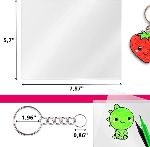 Miniatura 2 de Kit de láminas de plástico termorretráctiles  El kit de llavero de plástico termorretráctil incluye 50 hojas y 25 llaveros con cadena de papel de