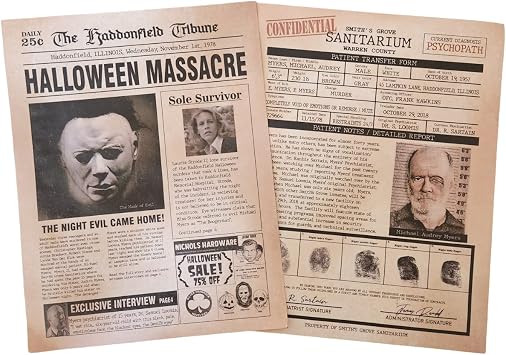 Michae, Halloween Concept pages art, 8.5 x 11 patient report and news paper page printed on aged parchment paper