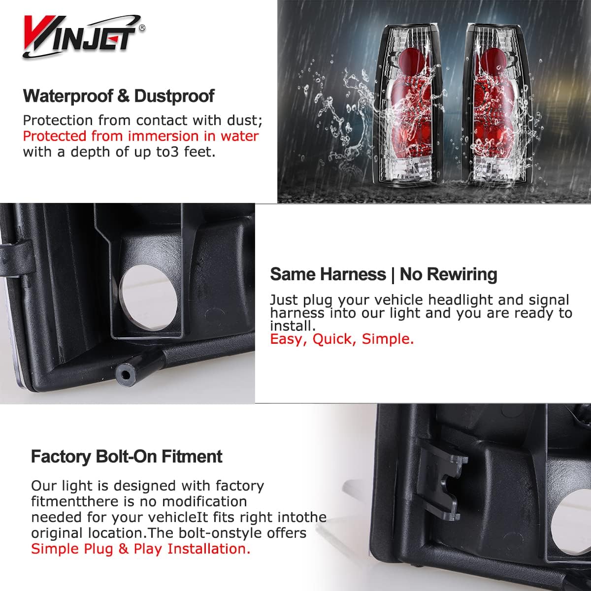 Winjet Tail lights for 1988-1999 Chevy C/K 1500/2500/ 3500, 1992-1999 Chevy Suburban 1500/2500, 1992-1994 Chevy Blazer, 1995-2000 Chevy Tahoe, GMC 1988-1999 C/K 1500/2500/ 3500, Suburban Yukon