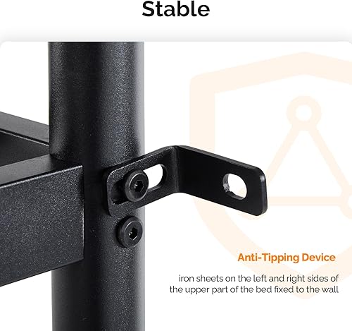 Miniatura 8 de VINGLI Base de cama de metal individual sobre individual con 2 cajones, luces LED, barandilla de seguridad y escalera, estación de carga, para Negro