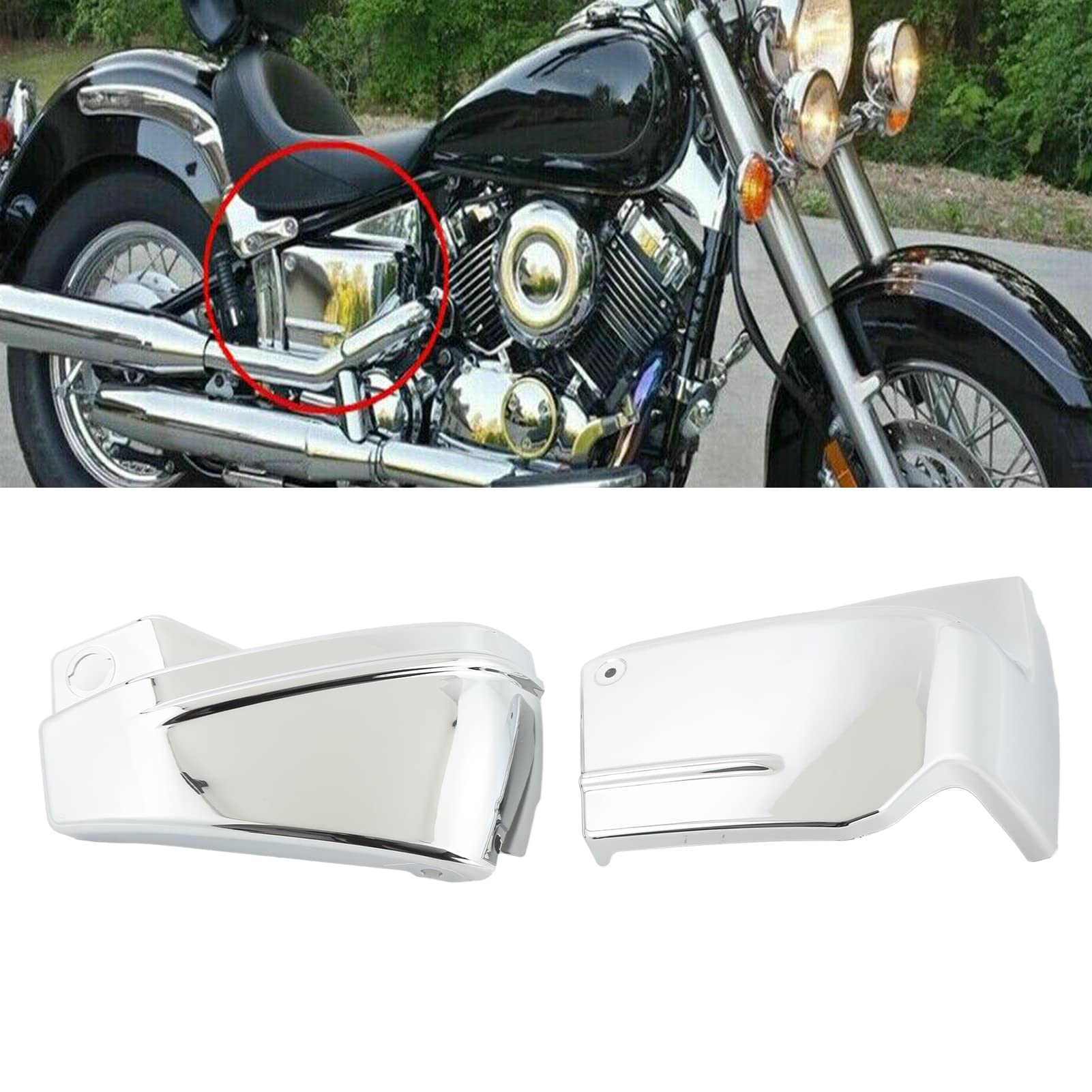 Para Osłony Bocznej Akumulatora, Osłona Boczna Akumulatora Motocykla do V-Star 650 DragStar 650 XVS650 XVS650A Przez Cały Rok(chrom)