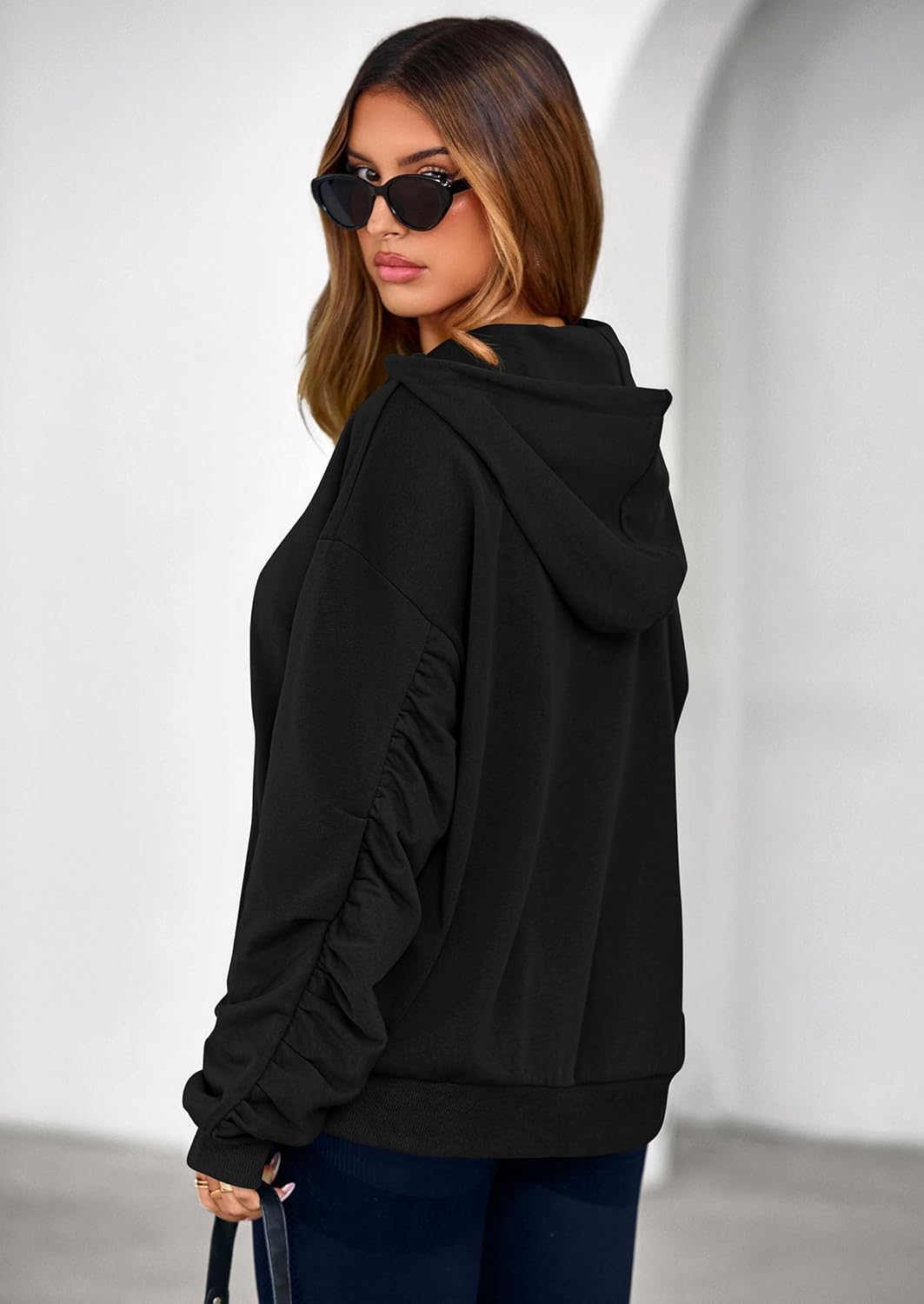 PRETTYGARDEN Hoodies for Women Oversized Pullover Sweatshirts Ruched Long Sleeve Casual Tops Spring Fall Fashion Y2K Clothes - Image 3