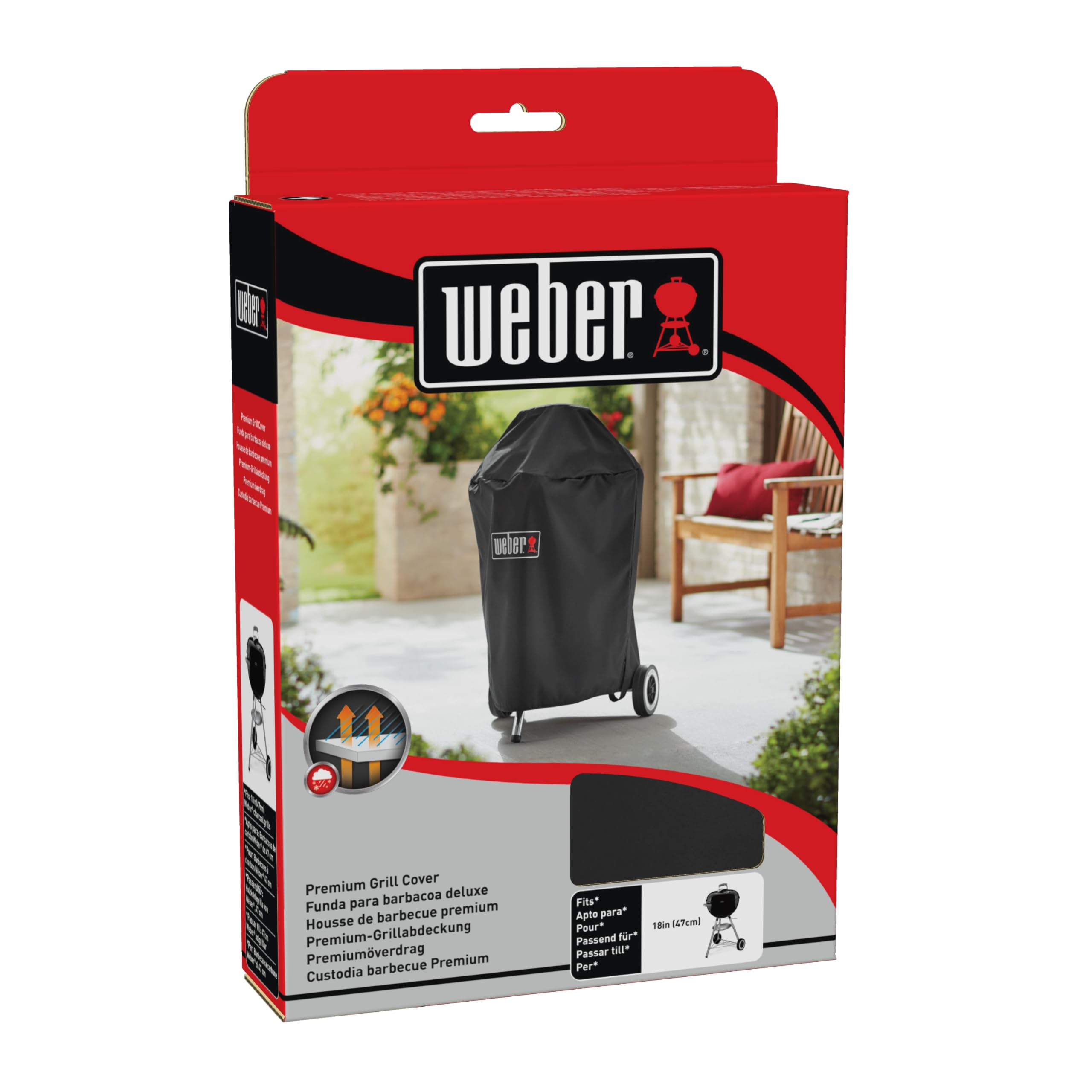 Weber Funda Premium para barbacoa de carbón Ø 47 cm, transpirable, ligera, resistente a los rayos UV y al agua, protección condiciones climáticas, cierre de velcro para fijación - Negro (7141) | Para barbacoas de carbón de 47 cm, funda transpirable resist