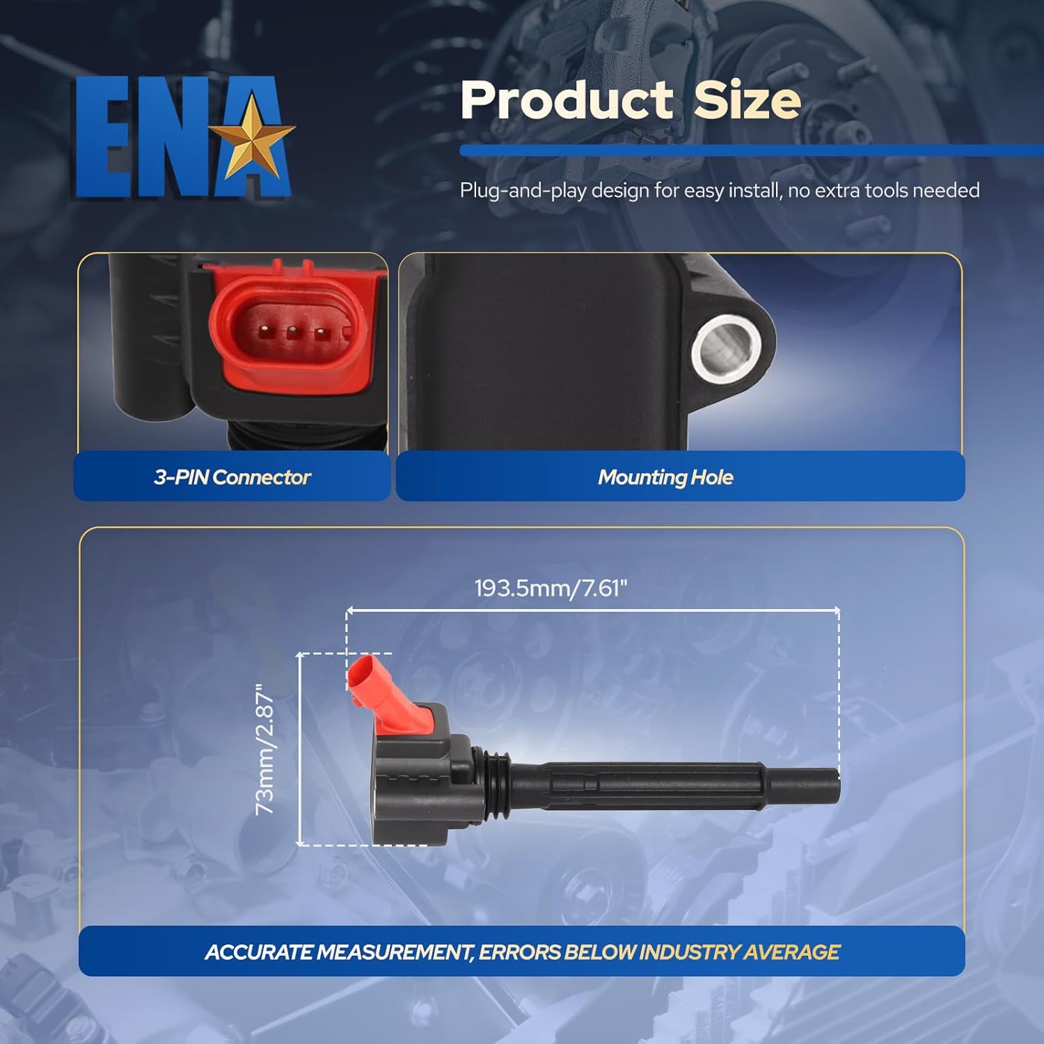 ENA Set of 4 Ignition Coil Pack Compatible with Fiat Jeep 2014 2015 2016 2017 500 and 2015 2017 Renegade 1.4L Replacement For UF755