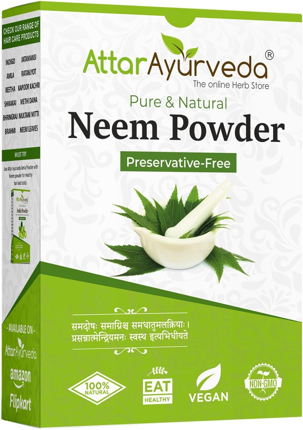 Attar Ayurveda Neem powder for Face, Skin and Hair (200 grams) | 100% Natural, No Preservative | Ideal for Face Pack, Hair Pack and Eating